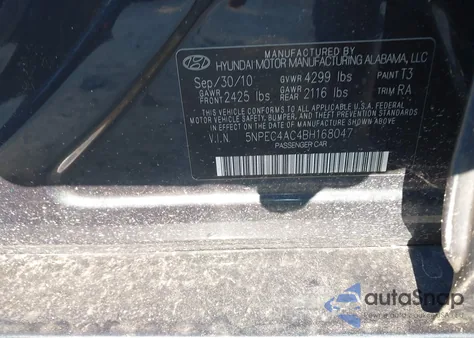 2011 Hyundai Sonata Se z USA, uszkodzony, nr VIN 5NPEC4AC4BH168047